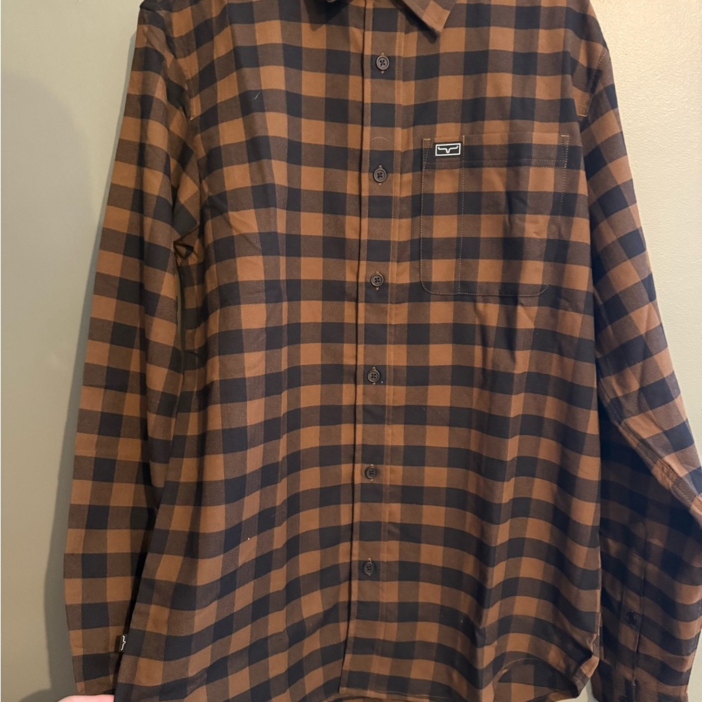 Kimes Ranch Brown and Black Checkered Button-Up Flannel Shirt